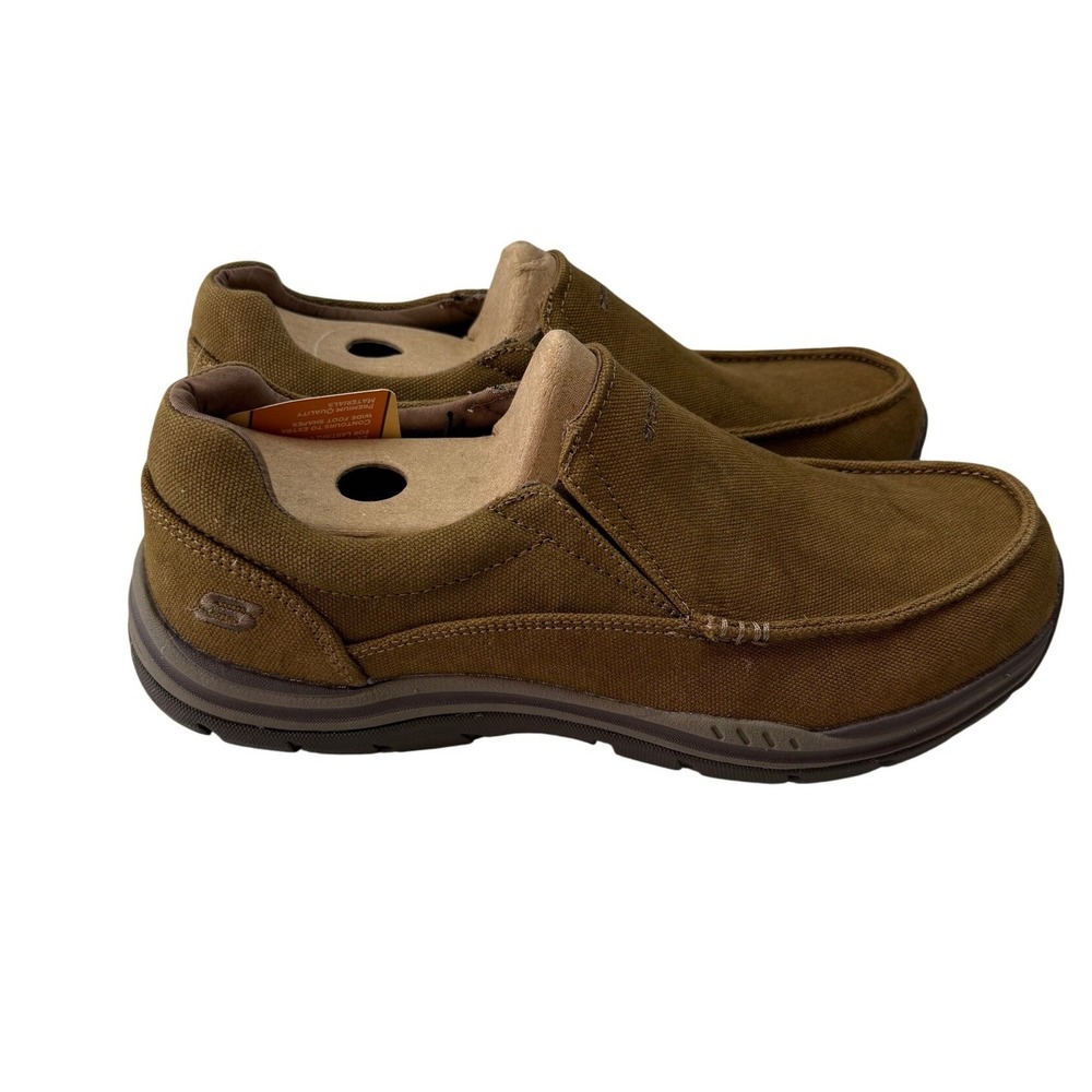 Skechers Mens Extra Wide Canvas Slip On Shoes Brown‎ Memory Foam Size 9 NEW